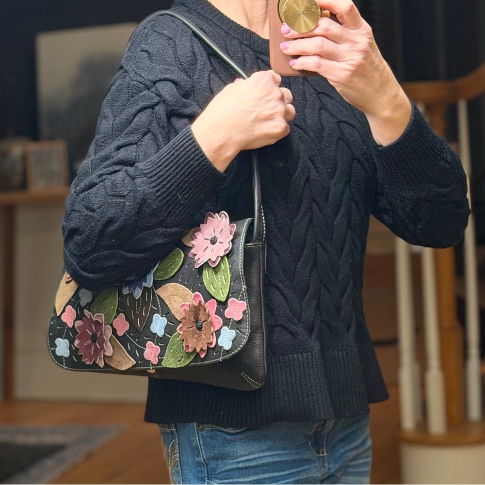 Boho Artisanal 3D Floral Applique Statement Shoulder Bag (EUC) - Picture 2 of 15